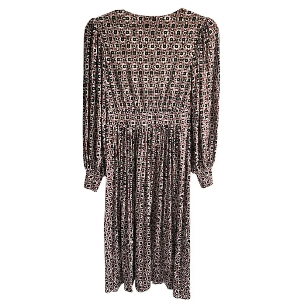 Boden Women’s Size 4R Fixed Wrap Jersey Midi Dress Almond Pink Square Geo Print‎